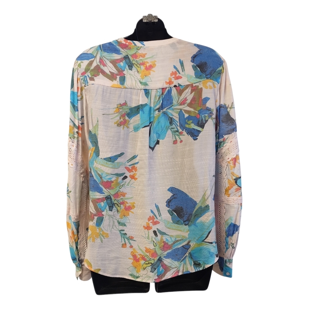Zac & Rachel Women's Multi Color Floral Print Blouse Lace Trimmed Long Sleeve M - Picture 2 of 10